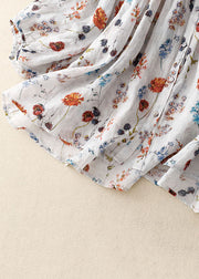 Bohemian White Print Wrinkled Patchwork Linen Shirt Lantern Sleeve