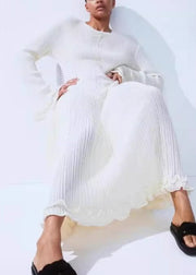 Bohemian White Ruffled Lace Up Cotton Robe Dresses Flare Sleeve