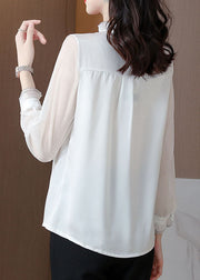 Bohemian White Ruffled Patchwork Silk Blouses Long sleeve