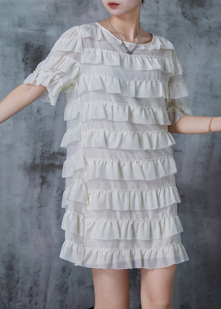 Bohemian White Ruffles Layered Chiffon Mini Dresses Summer