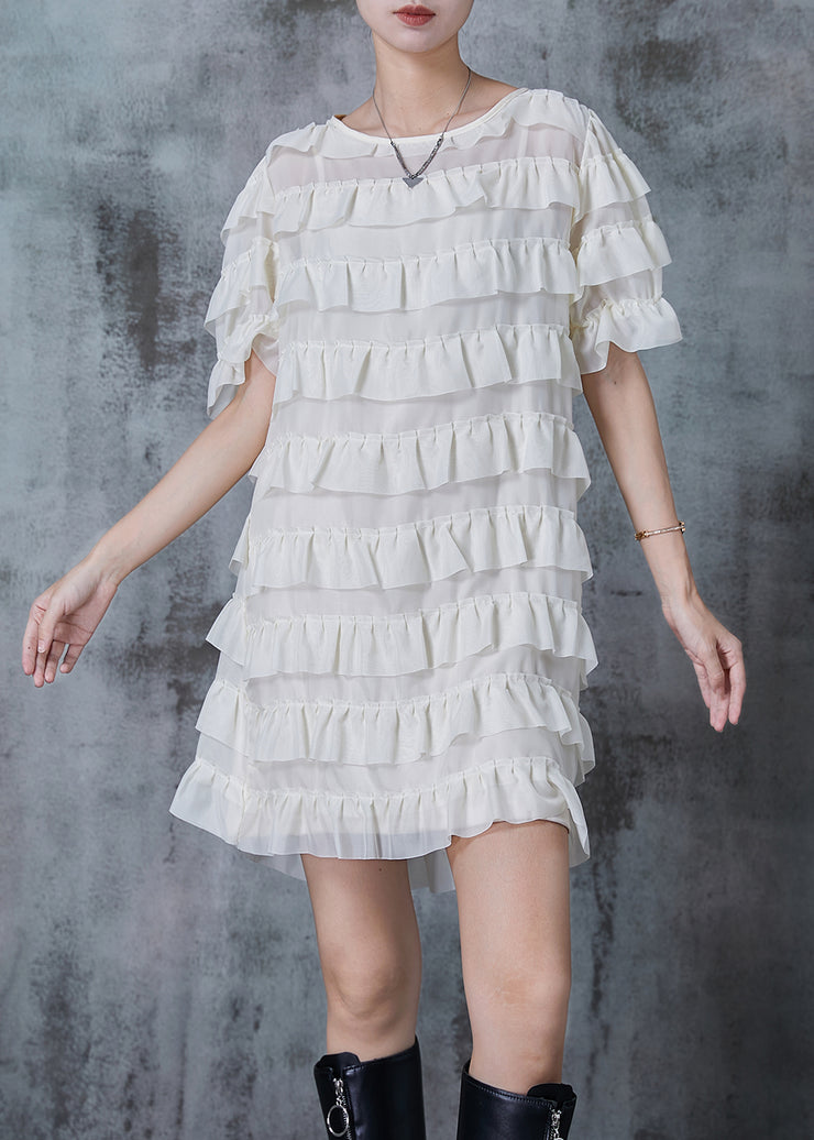 Bohemian White Ruffles Layered Chiffon Mini Dresses Summer