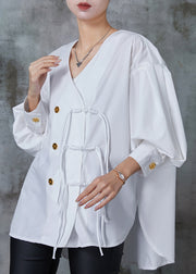 Bohemian White Tasseled Cotton Oriental Shirt Tops Spring