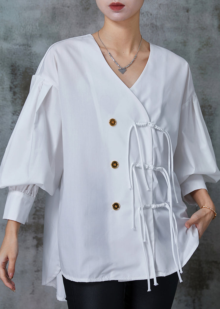 Bohemian White Tasseled Cotton Oriental Shirt Tops Spring