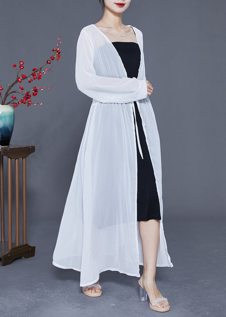 Bohemian White Tie Waist Exra Large Hem Chiffon UPF 50+ Coat Summer