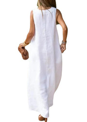 Bohemian White V Neck Cotton A Line Dress Sleeveless