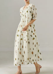 Bohemian White V Neck Print Chiffon Maxi Dress Summer