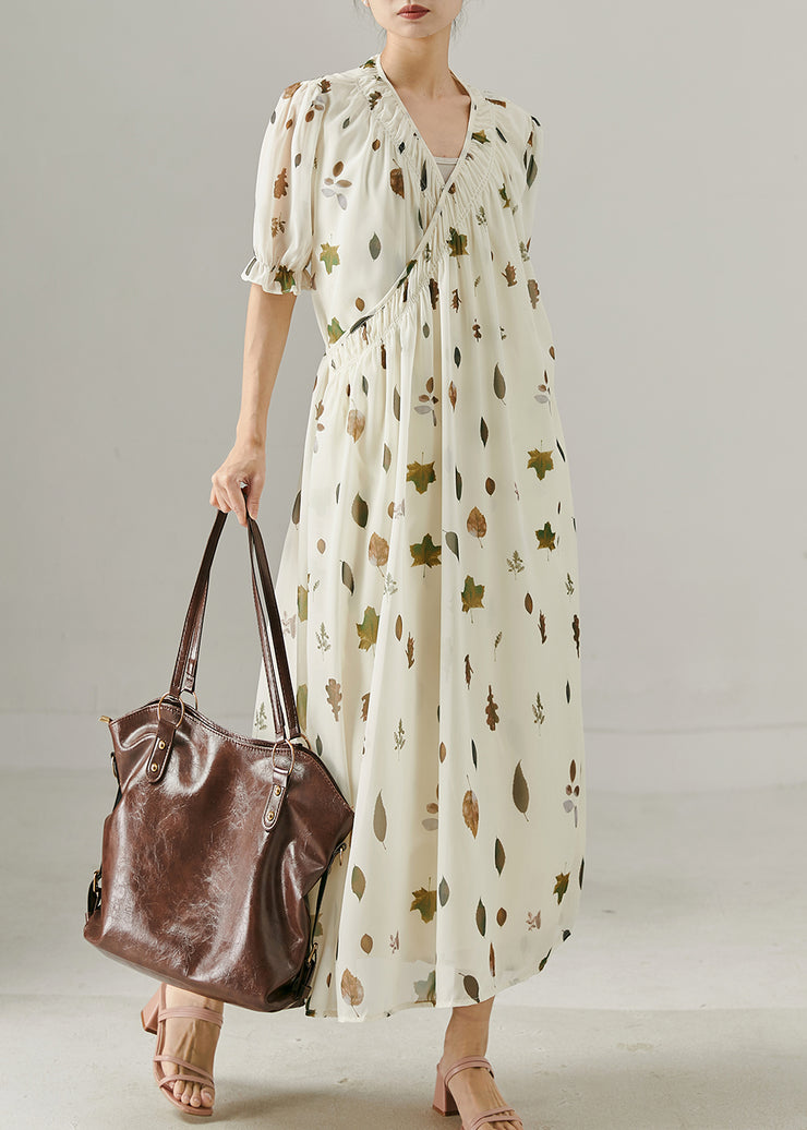 Bohemian White V Neck Print Chiffon Maxi Dress Summer