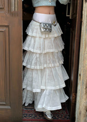 Bohemian White Wrinkled High Waist Cotton Skirt Summer
