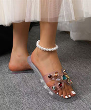 Bohemian White Zircon Splicing Slide Sandals Peep Toe