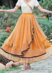 Bohemian Yellow Asymmetrical Patchwork Tulle Skirts Spring