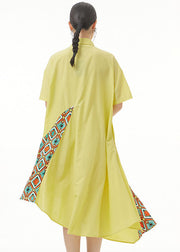 Bohemian Yellow Asymmetrical Print Patchwork Chiffon Shirts Dresses Summer