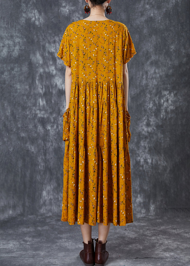 Bohemian Yellow Cinched Print Cotton Dress Summer