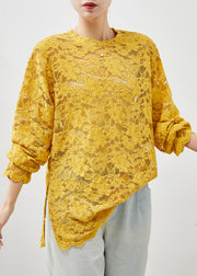 Bohemian Yellow Hollow Out Side Open Lace Top Summer