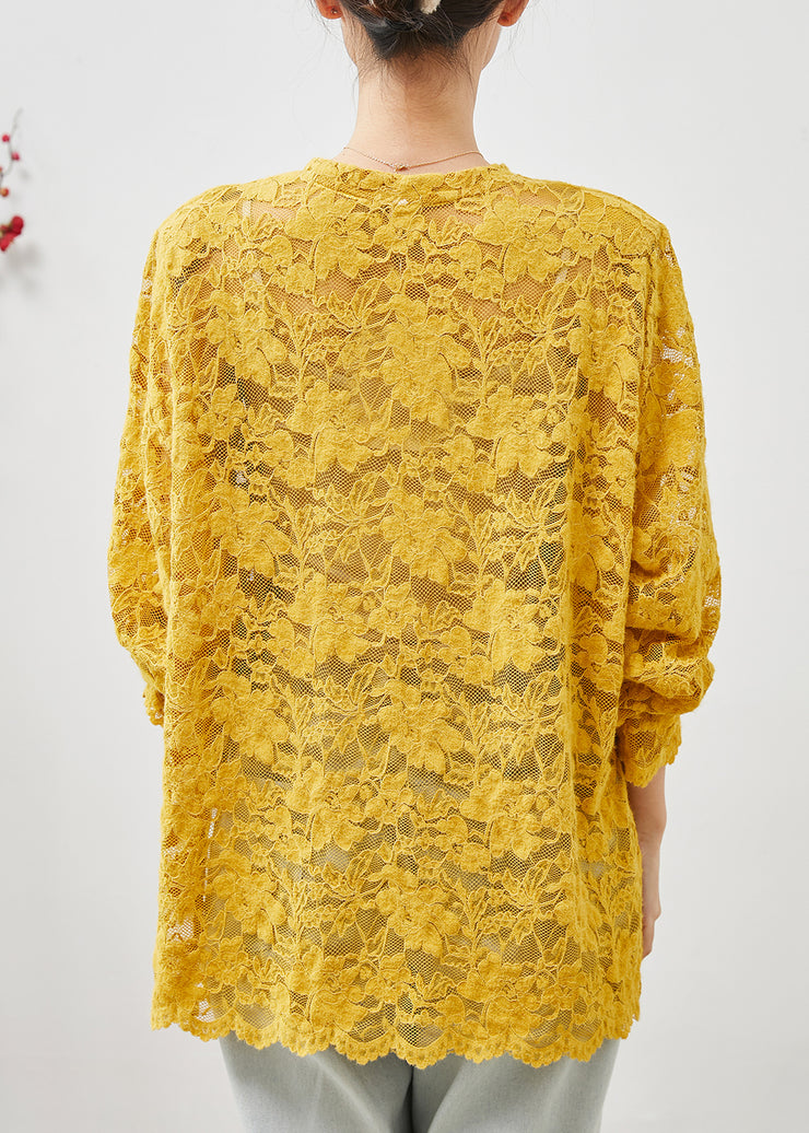 Bohemian Yellow Hollow Out Side Open Lace Top Summer