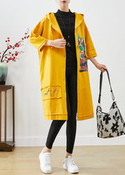 Bohemian Yellow Hooded Cat Print Cotton Coat Outwear Fall