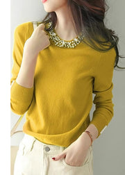 Bohemian Yellow Nail Bead Knit Shirt Spring