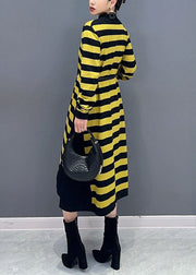 Bohemian Yellow O-Neck Striped Patchwork Party Maxi Dress Long Sleeve