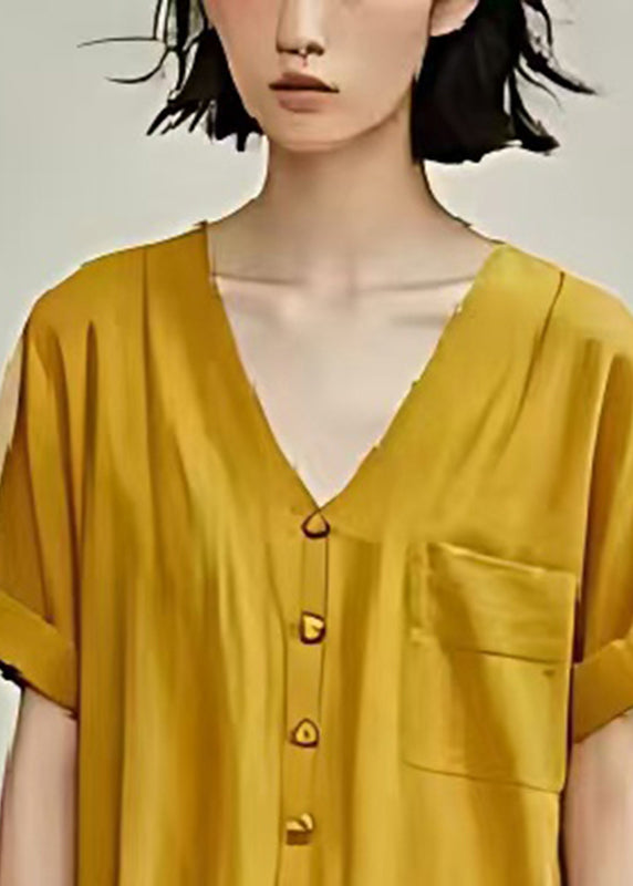 Bohemian Yellow Oversized Patchwork Print Cotton Long Dresses Summer