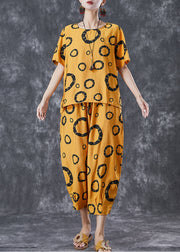 Bohemian Yellow Oversized Print Cotton Two Pieces Set Summer