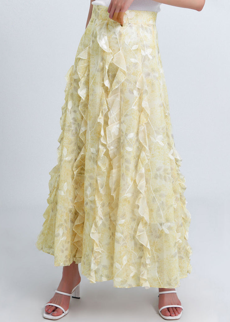 Bohemian Yellow Ruffled Original Design Chiffon Skirt Summer