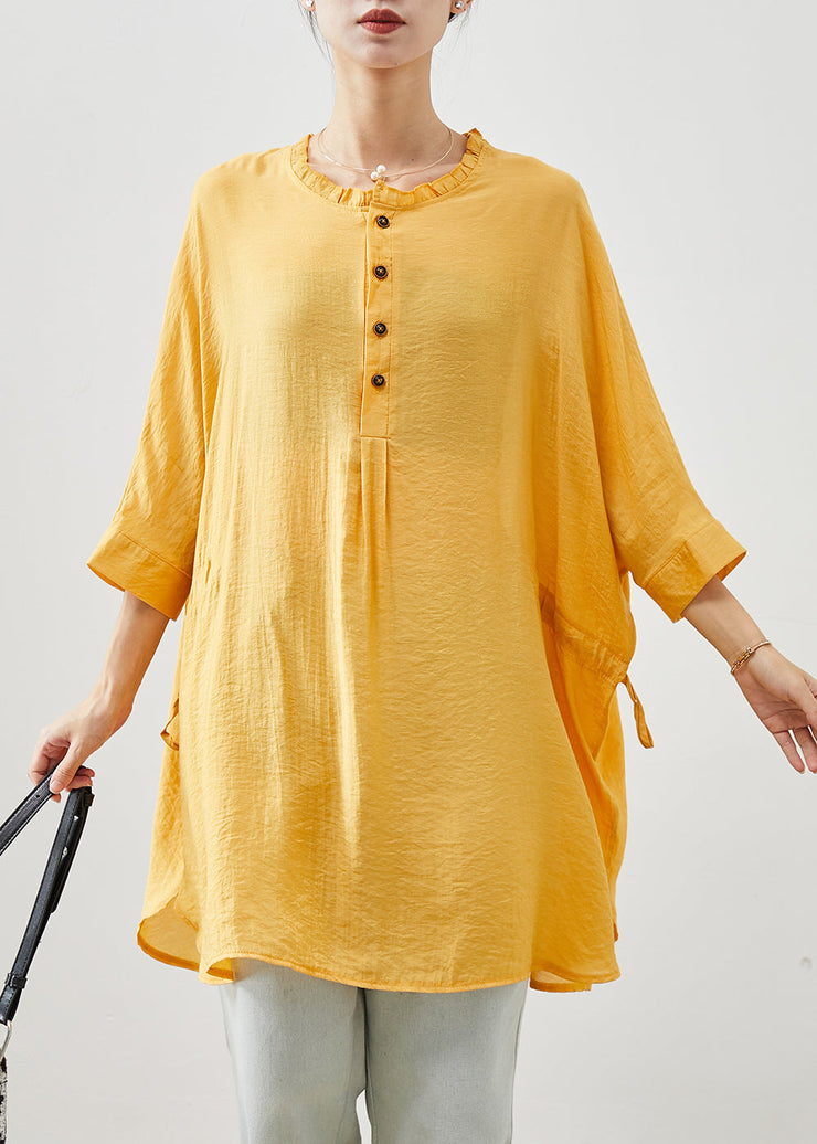 Bohemian Yellow Ruffled Oversized Linen Holiday Dress Summer