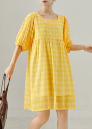 Bohemian Yellow Square Collar Print Cotton Tea Dress Summer