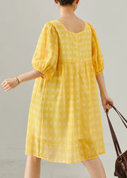 Bohemian Yellow Square Collar Print Cotton Tea Dress Summer