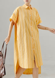 Bohemian Yellow Striped Low High Design Cotton Dresses Summer