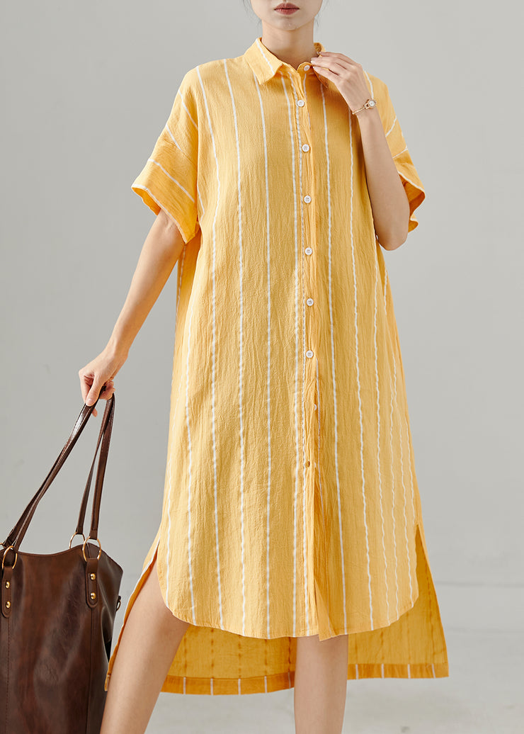 Bohemian Yellow Striped Low High Design Cotton Dresses Summer