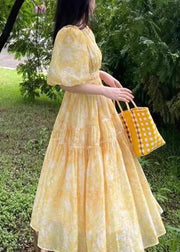 Bohemian Yellow V Neck Print Chiffon Long Dress Summer