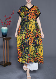 Bohemian Yellow V Neck Print Cotton Dress Summer