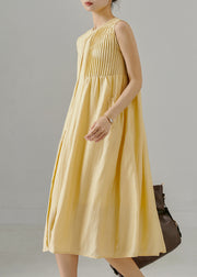 Bohemian Yellow Wrinkled Backless Cotton Maxi Dresses Sleeveless