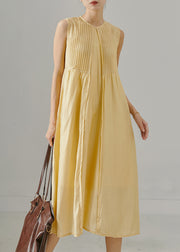 Bohemian Yellow Wrinkled Backless Cotton Maxi Dresses Sleeveless