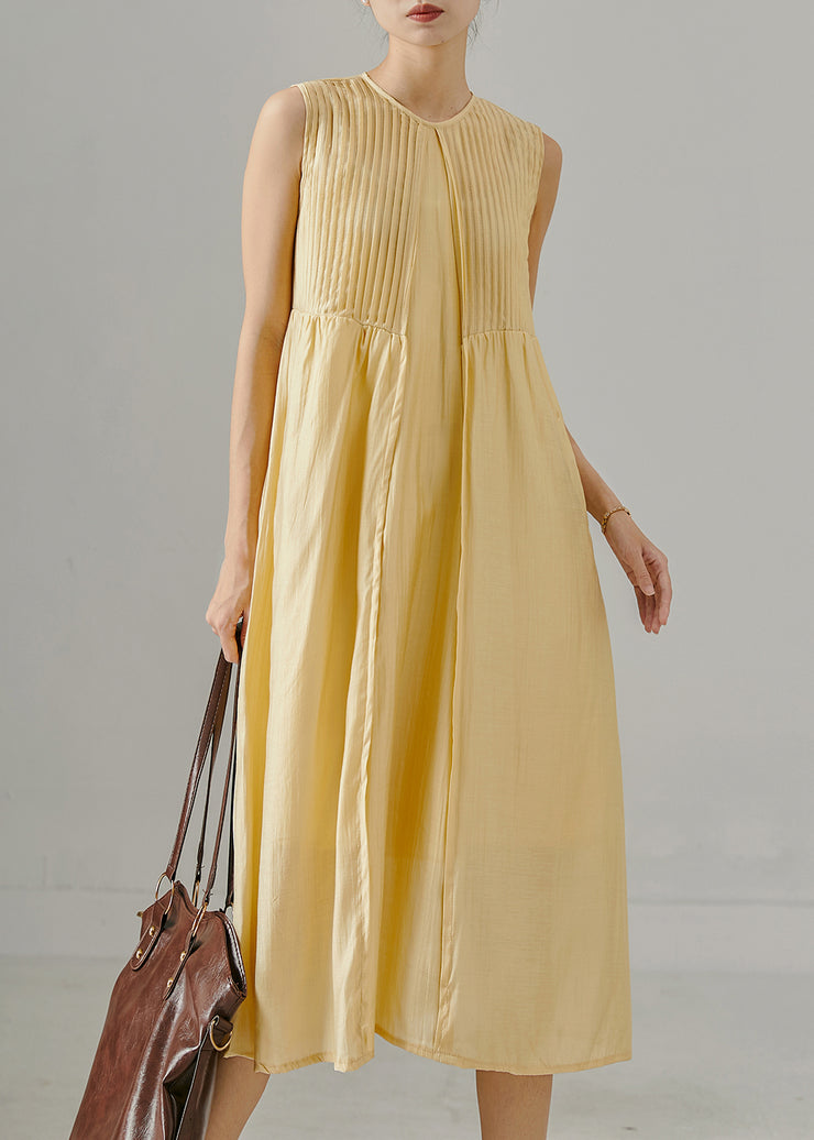 Bohemian Yellow Wrinkled Backless Cotton Maxi Dresses Sleeveless