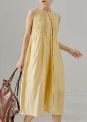 Bohemian Yellow Wrinkled Backless Cotton Maxi Dresses Sleeveless