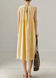 Bohemian Yellow Wrinkled Backless Cotton Maxi Dresses Sleeveless