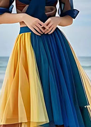 Bohemian Yellow Wrinkled Elastic Waist Tulle Skirts Summer