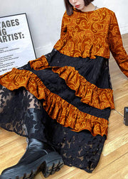 Bohemian orange Ruffles  Fall Lace Dresses