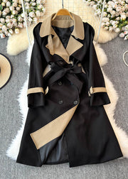 Boho Beige Notched Pockets Button Tie Waist Long Trench Coats Spring