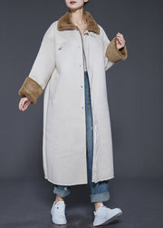 Boho Beige Oversized Thick Warm Fleece Trench Winter