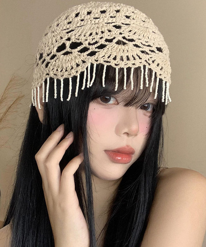 Boho Beige Tassel Hollow Out Knit Boonie Hat