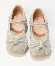 Boho Beige Zircon Buckle Strap Kids Flat Feet Shoes