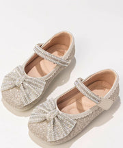 Boho Beige Zircon Buckle Strap Kids Flat Feet Shoes