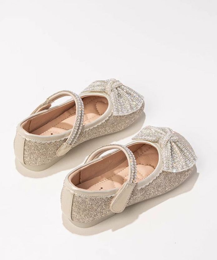 Boho Beige Zircon Buckle Strap Kids Flat Feet Shoes