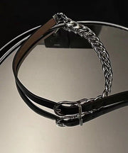 Boho Black Alloy Chain Patchwork Leather Choker