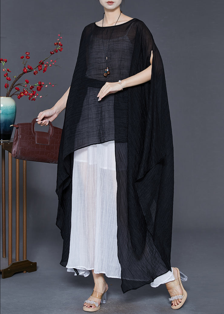 Boho Black Asymmetrical Design Chiffon Long Tops Summer