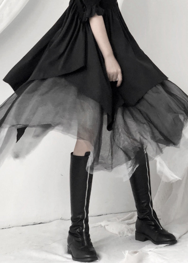 Boho Black Asymmetrical Layered Tulle Maxi Skirt