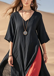 Boho Black Asymmetrical Patchwork Cotton Maxi Dresses Summer