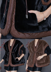 Boho Black Chinese Button Patchwork Mink Velvet Vests Spring