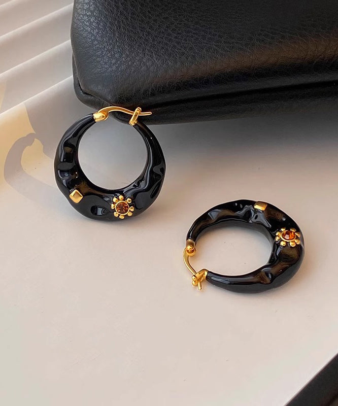 Boho Black Copper Alloy Enamel Drop Glaze C Shaped Hoop Earrings